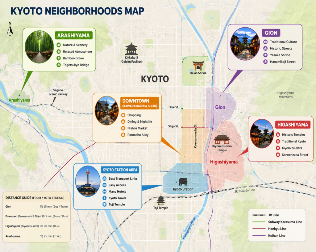 Best Areas to Stay in Kyoto for First-Time Visitors Kyoto neighborhoods map for tourists